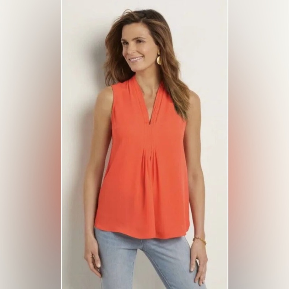 ⭐️ Soft Surroundings Martina Tank Top Sleeveless Shirt Mango Orange Coral MEDIUM